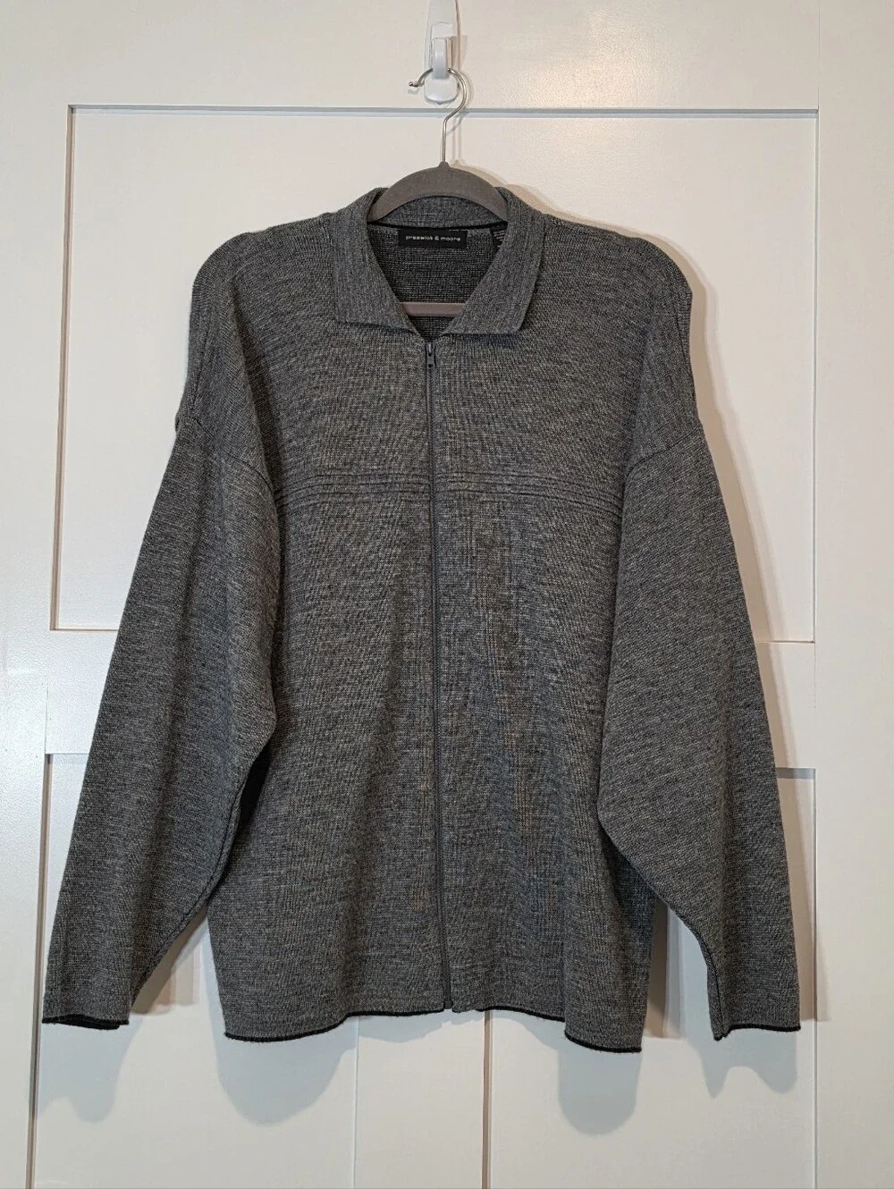 Preswick & Moore Merino Wool Blend Charcoal  Zip-Up Sweater Large Made In Italy